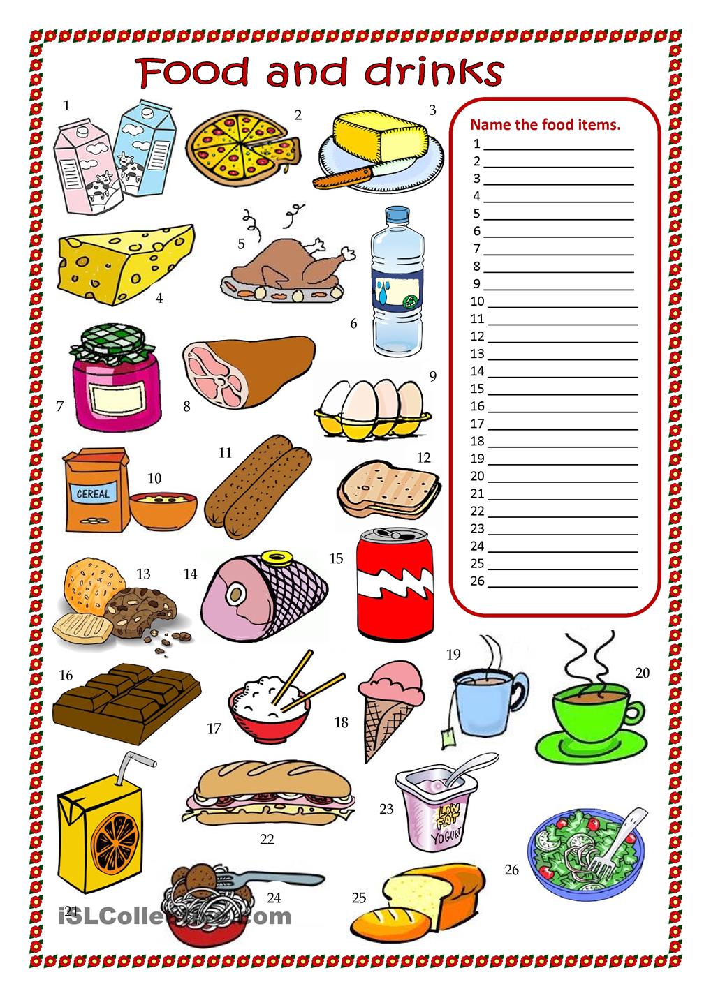 Food And Drinks Worksheet â Worksheets Samples